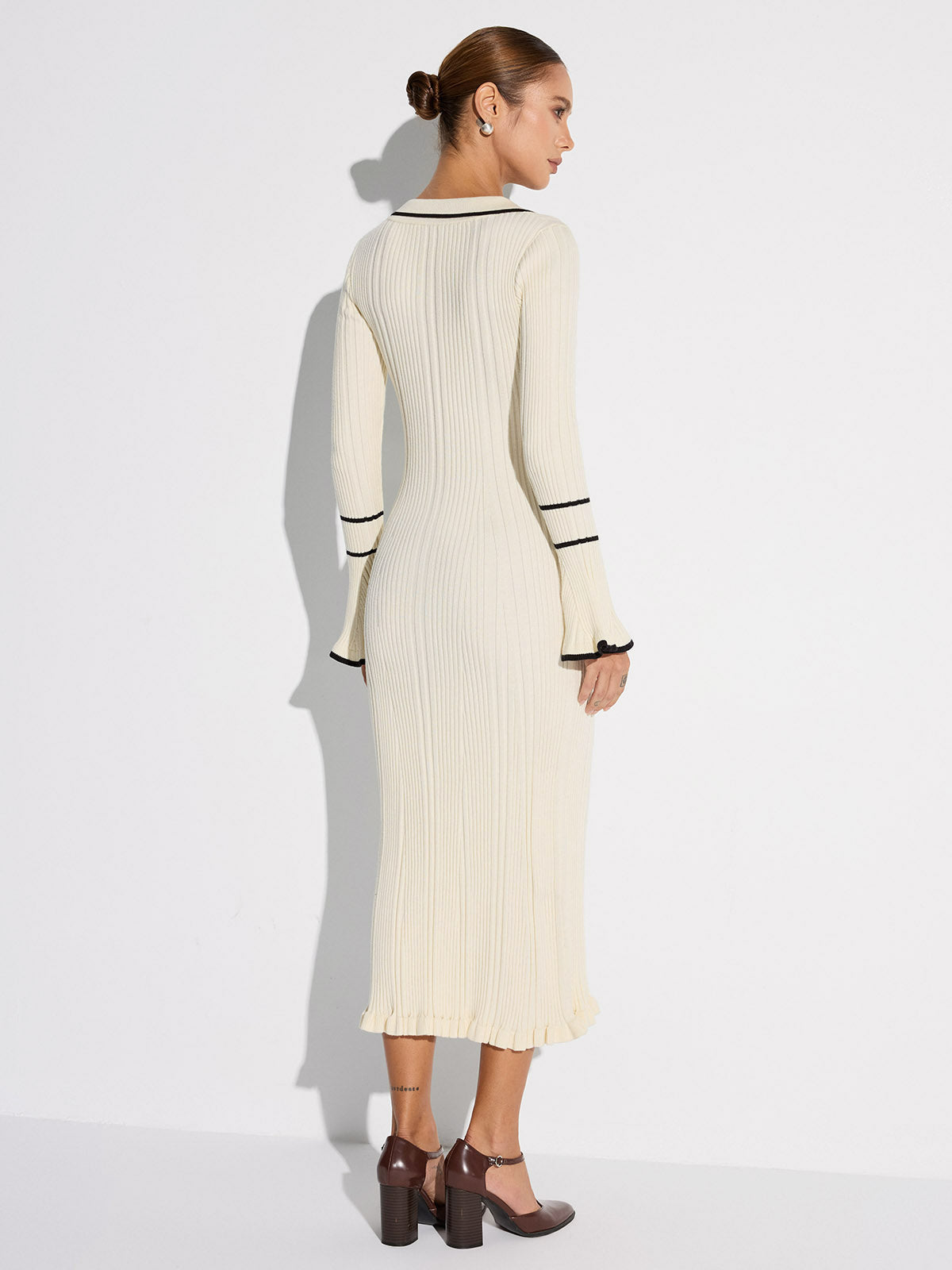 Contrast Stitch Button Knit Maxi Dress — Svelte Chic