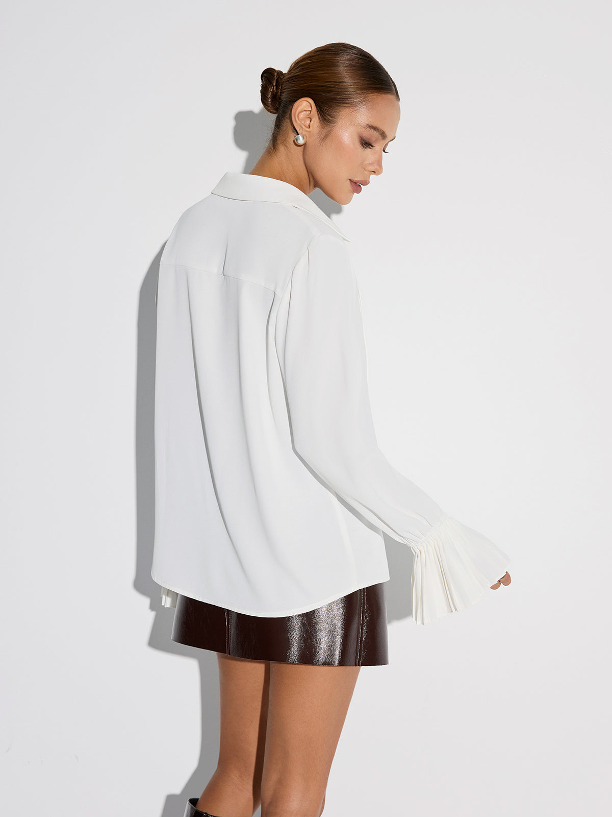 Pleated Ruffle Sleeve Shirt — Svelte Chic