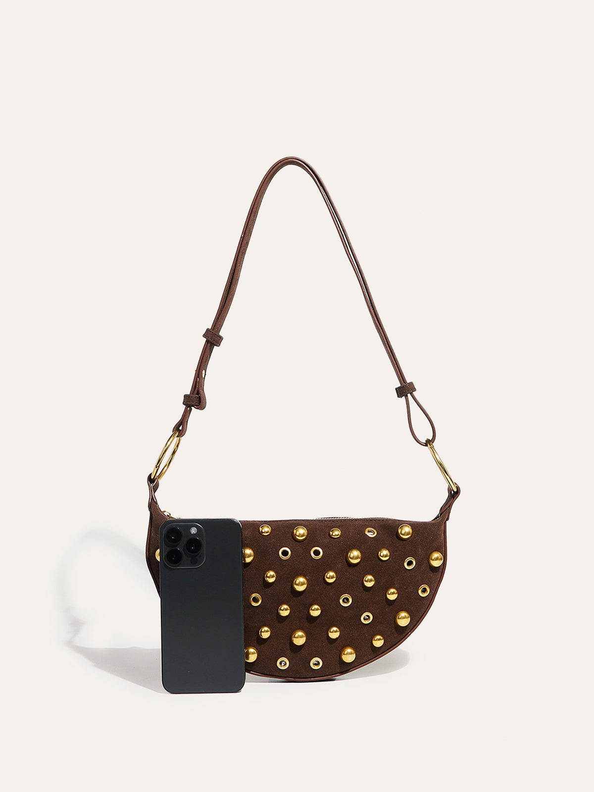 Studded Suede Half Moon Shoulder Bag — Svelte Chic