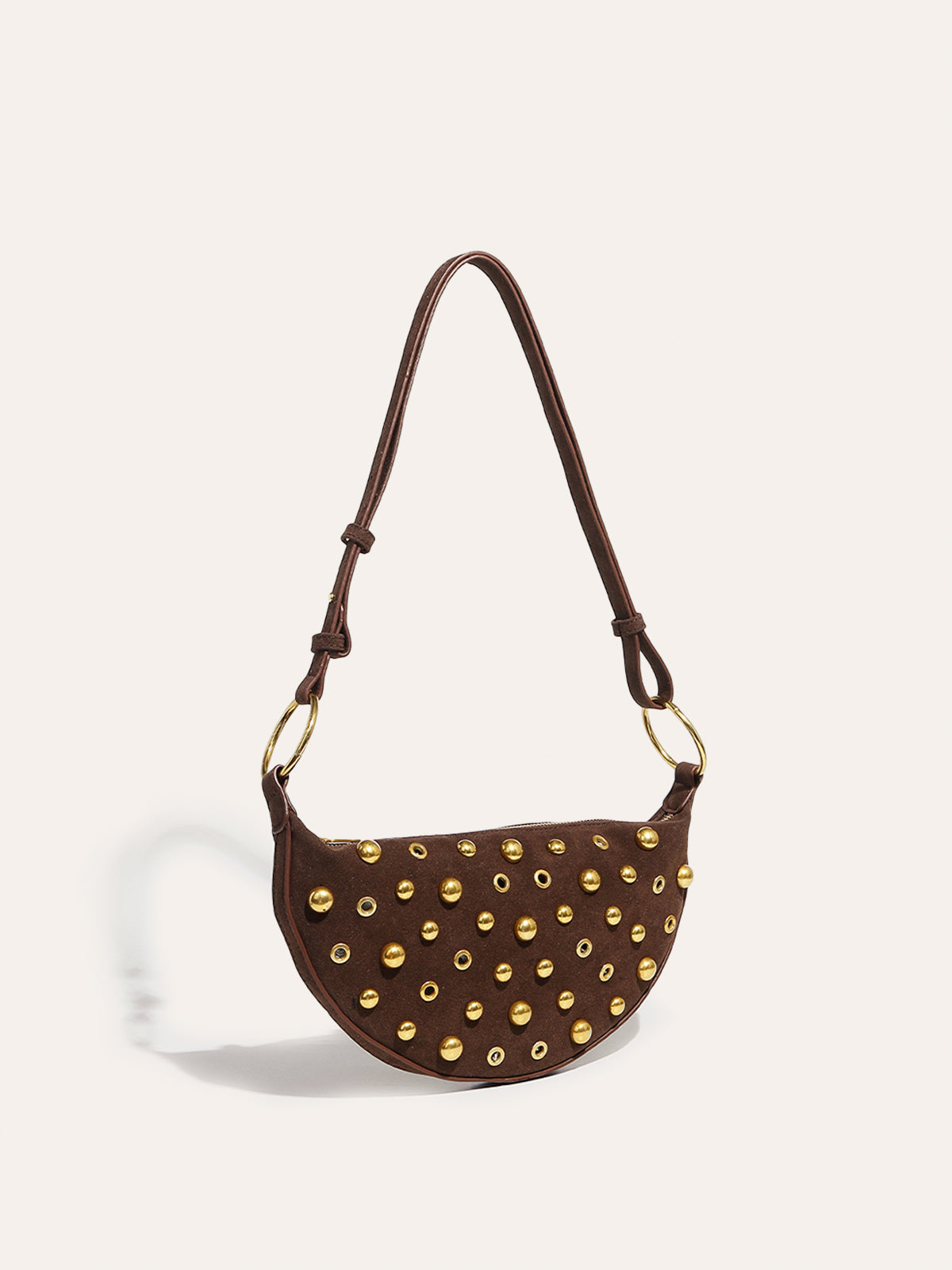 Studded Suede Half Moon Shoulder Bag — Svelte Chic