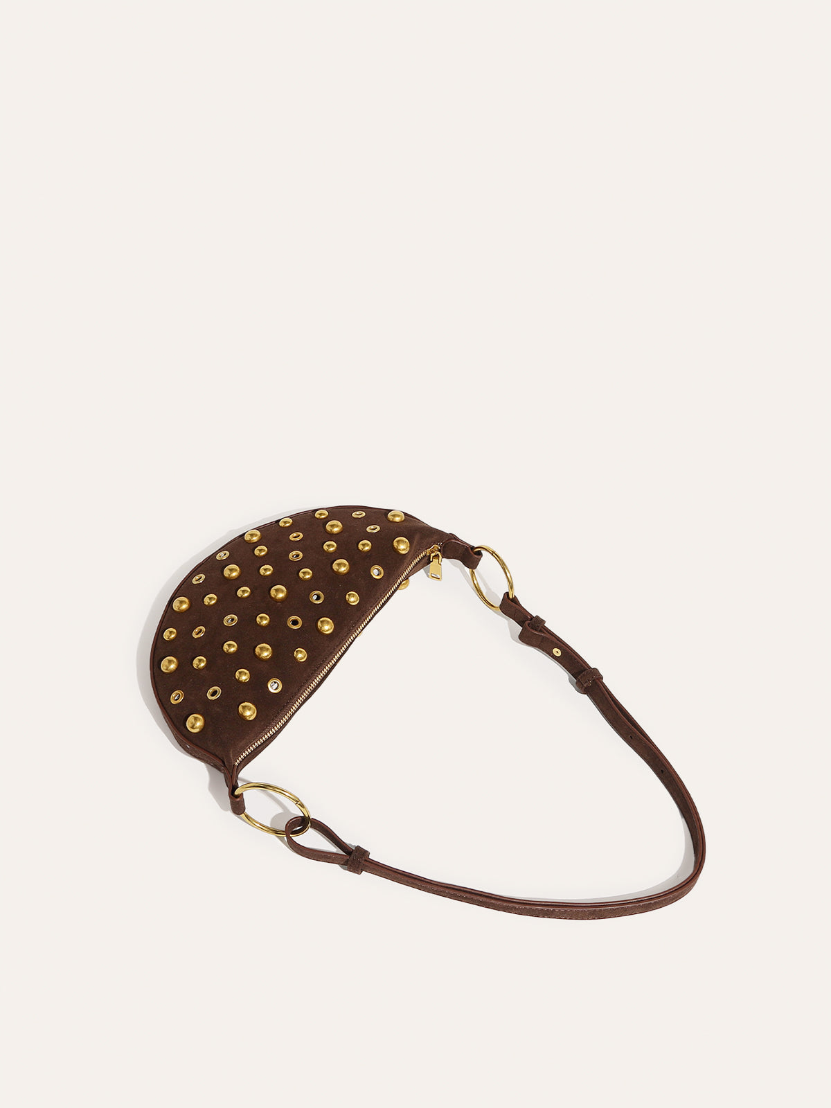 Studded Suede Half Moon Shoulder Bag — Svelte Chic