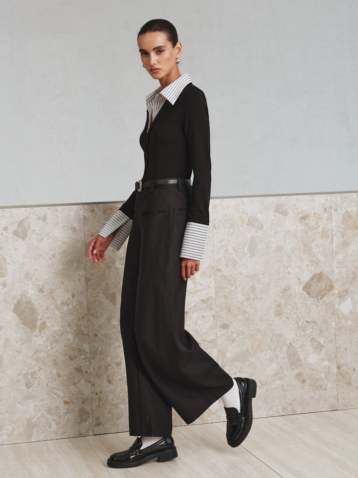 Yapay iki parça uzun kollu iki renkli polo tişört