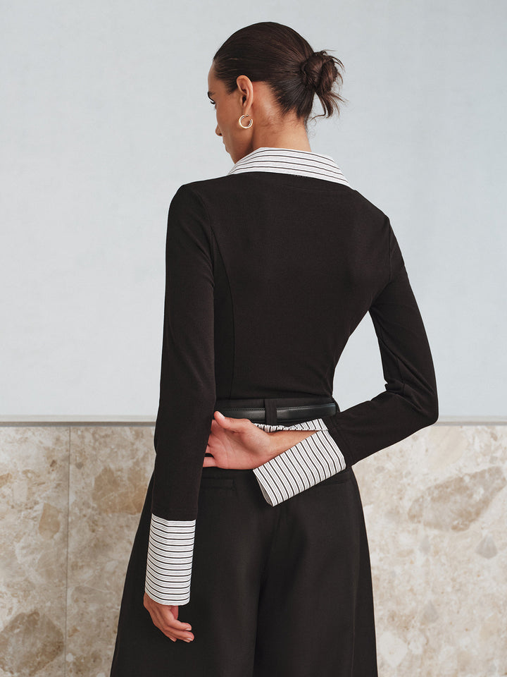 Yapay iki parça uzun kollu iki renkli polo tişört