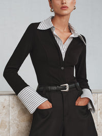 Yapay iki parça uzun kollu iki renkli polo tişört