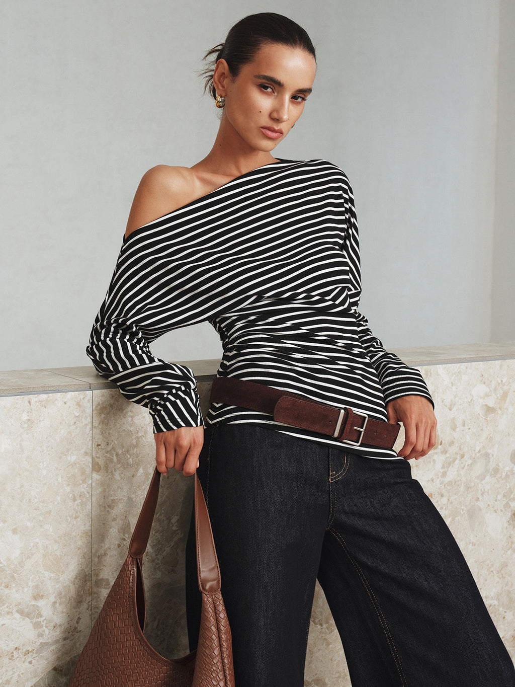 Striped Asymmetric One Shoulder Top — Svelte Chic