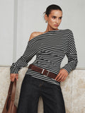 Striped Asymmetric One Shoulder Top in Black — Svelte Chic