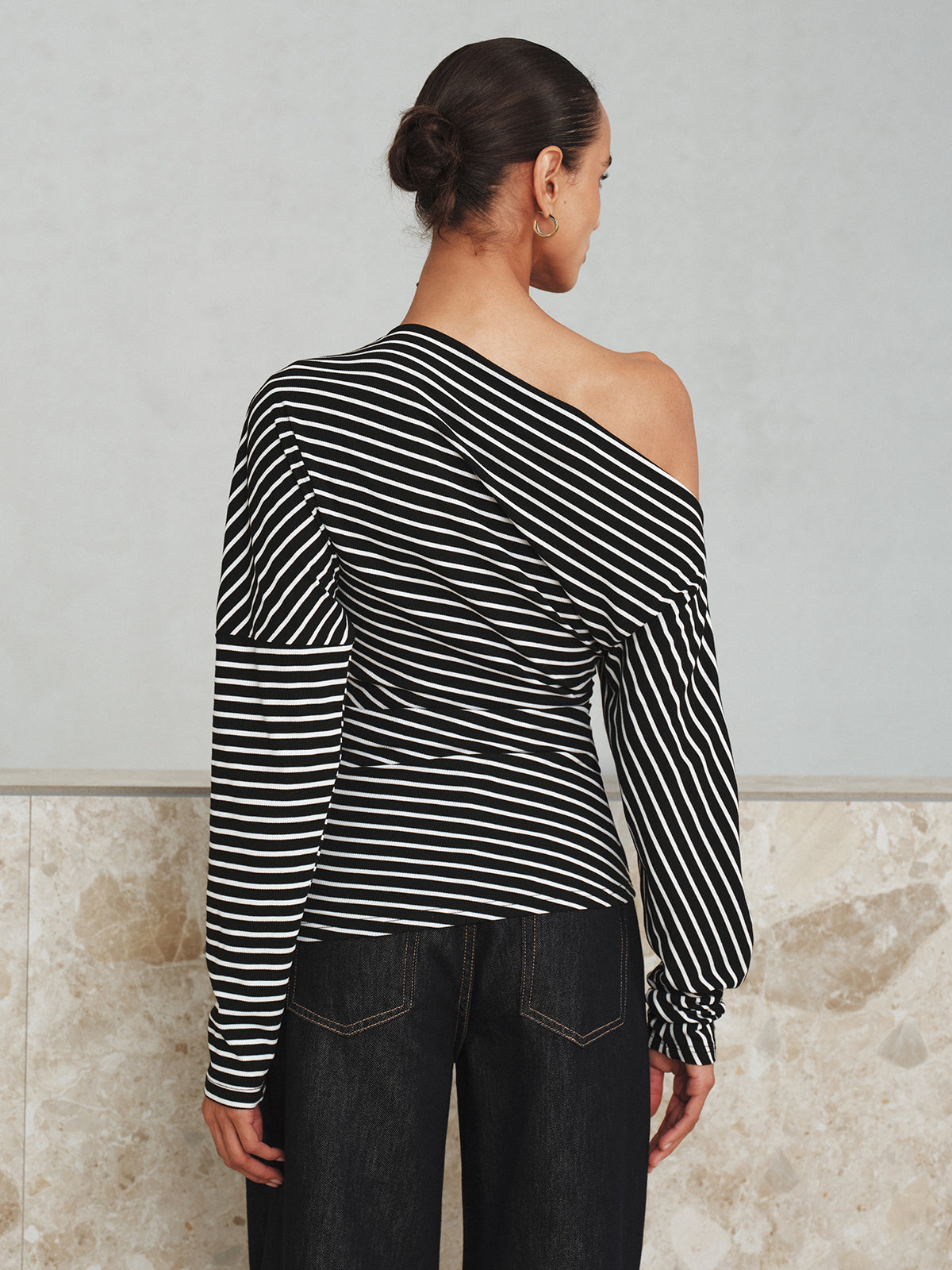 Striped Asymmetric One Shoulder Top — Svelte Chic