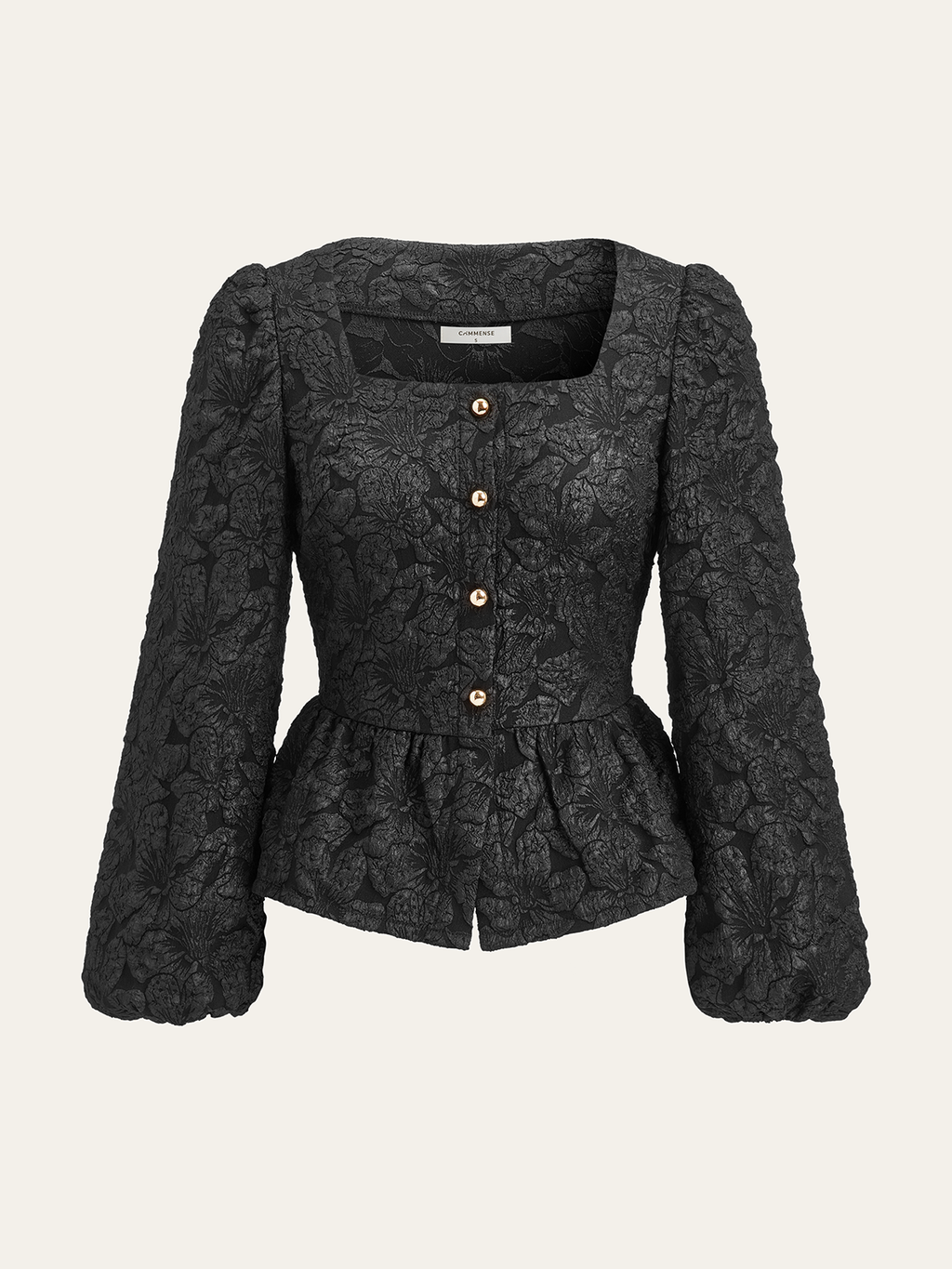 Textured Puff Sleeve Peplum Blouse in Black — Svelte Chic