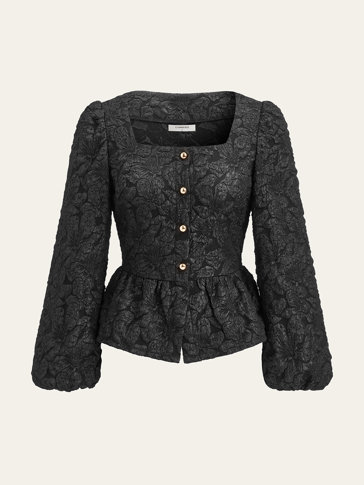 Textured Puff Sleeve Peplum Blouse in Black — Svelte Chic