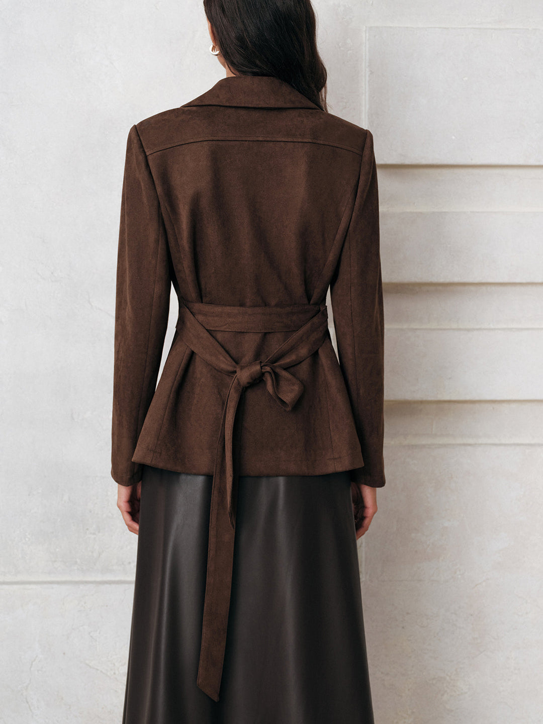 Велурено яке с двоен джоб и колан 