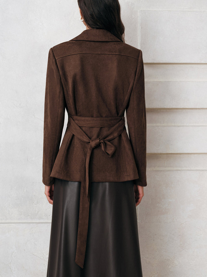 Велурено яке с двоен джоб и колан 