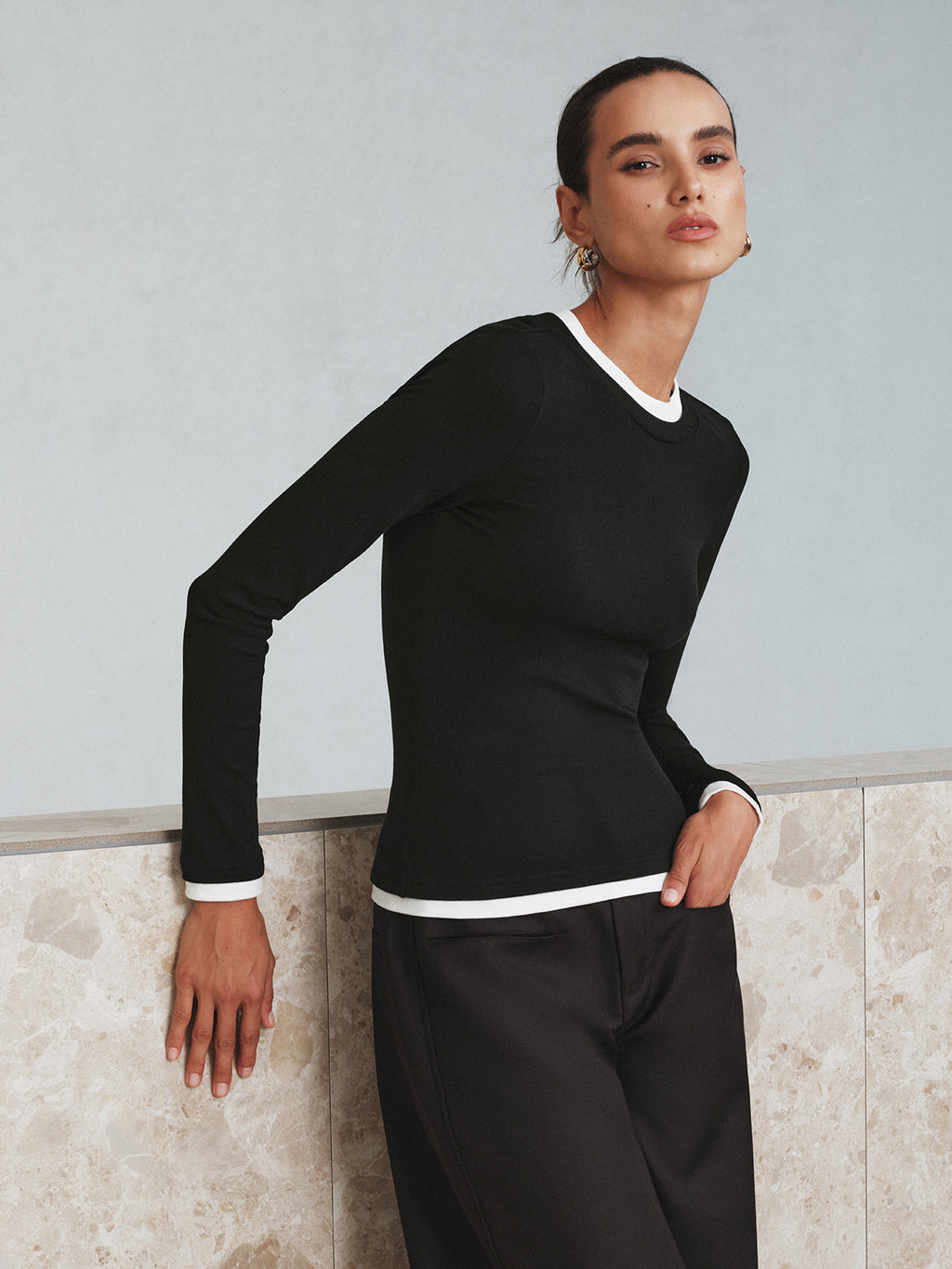 Contrast Stitch Long Sleeve Top — Svelte Chic