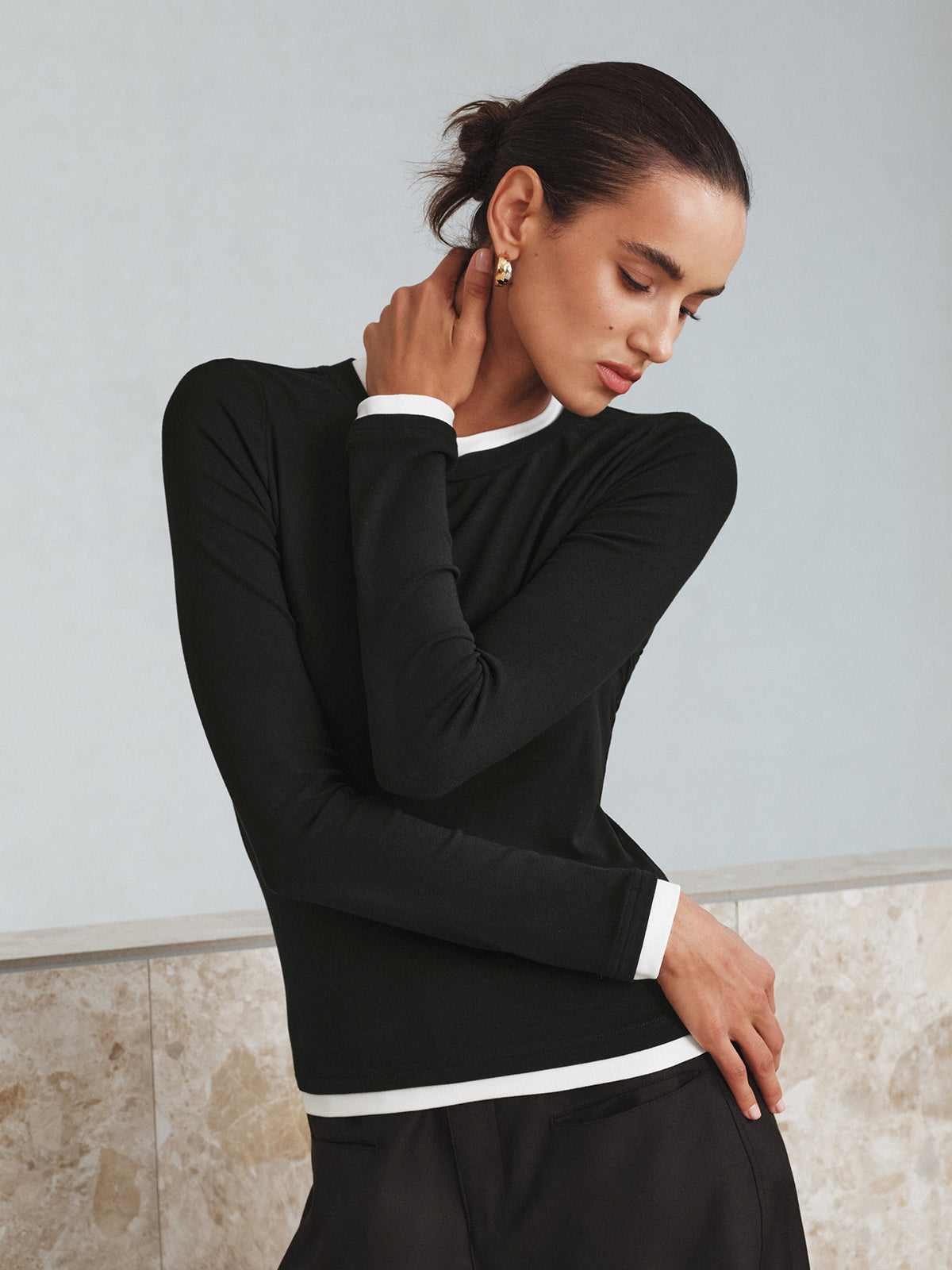Contrast Stitch Long Sleeve Top — Svelte Chic