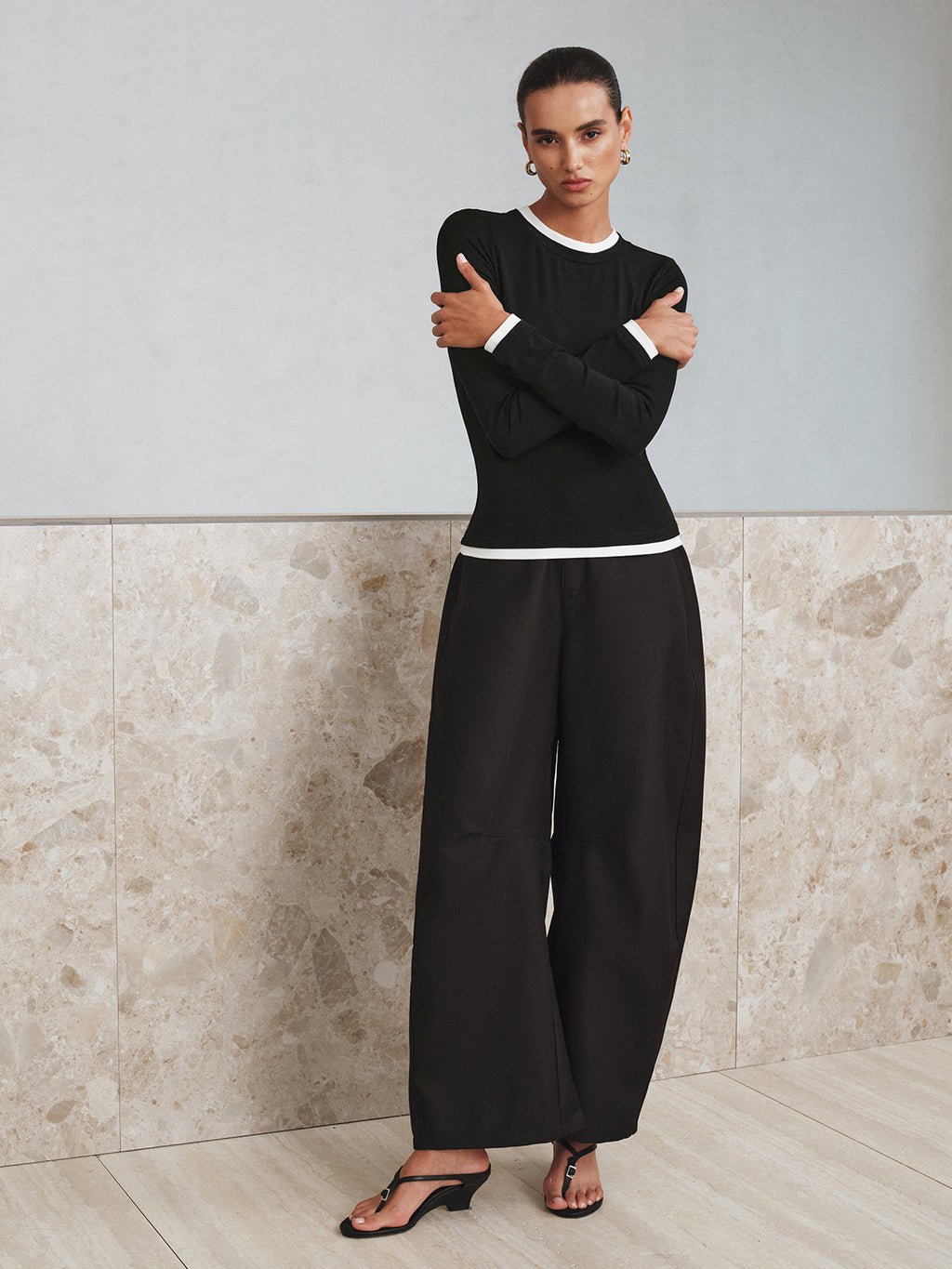 Contrast Stitch Long Sleeve Top — Svelte Chic