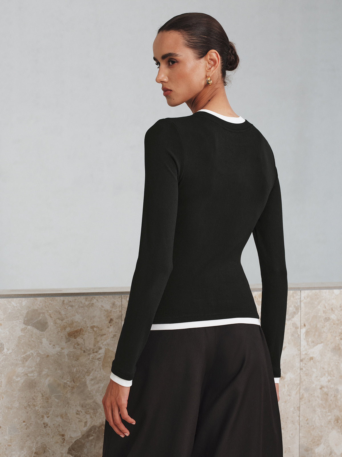 Contrast Stitch Long Sleeve Top — Svelte Chic