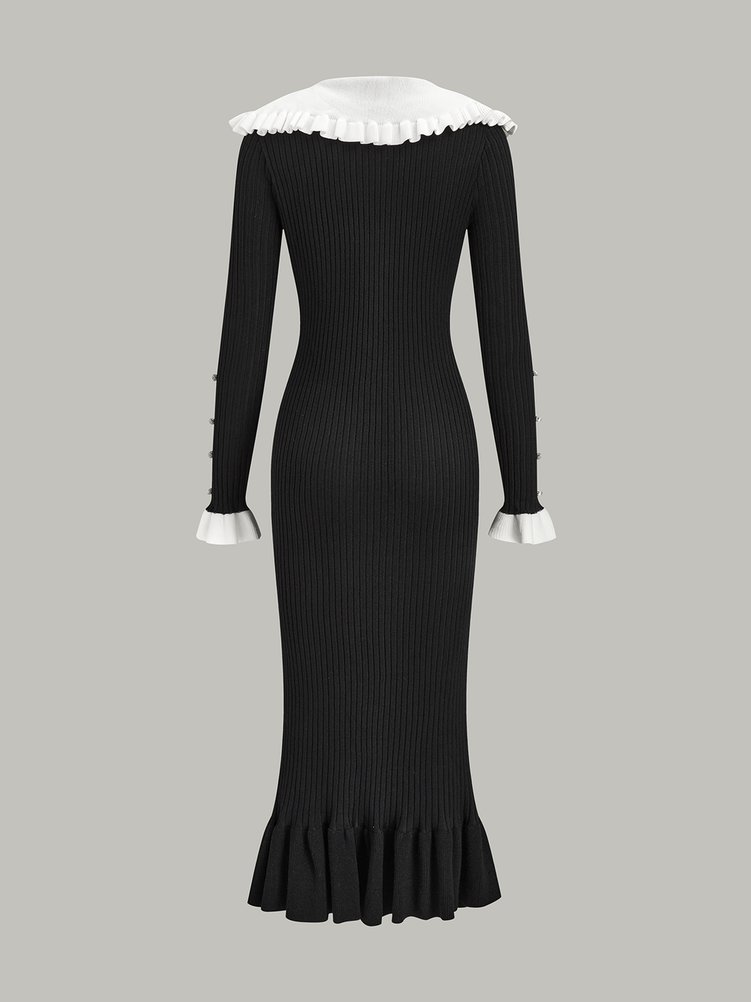 Kontrast Düğümlü Yaka Penye Midi Elbise