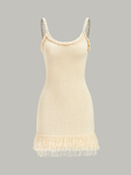 Braided Strap Fringe Knit Dress in Off-White — Svelte Chic