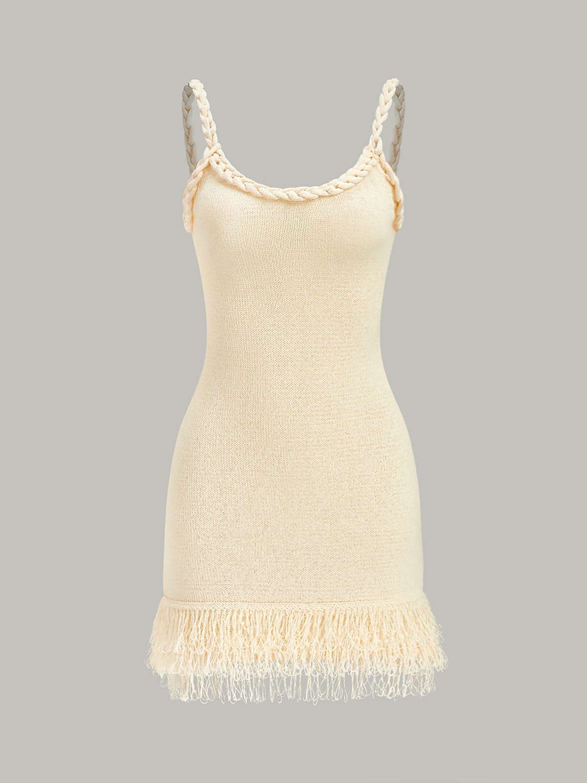 Braided Strap Fringe Knit Dress in Off-White — Svelte Chic