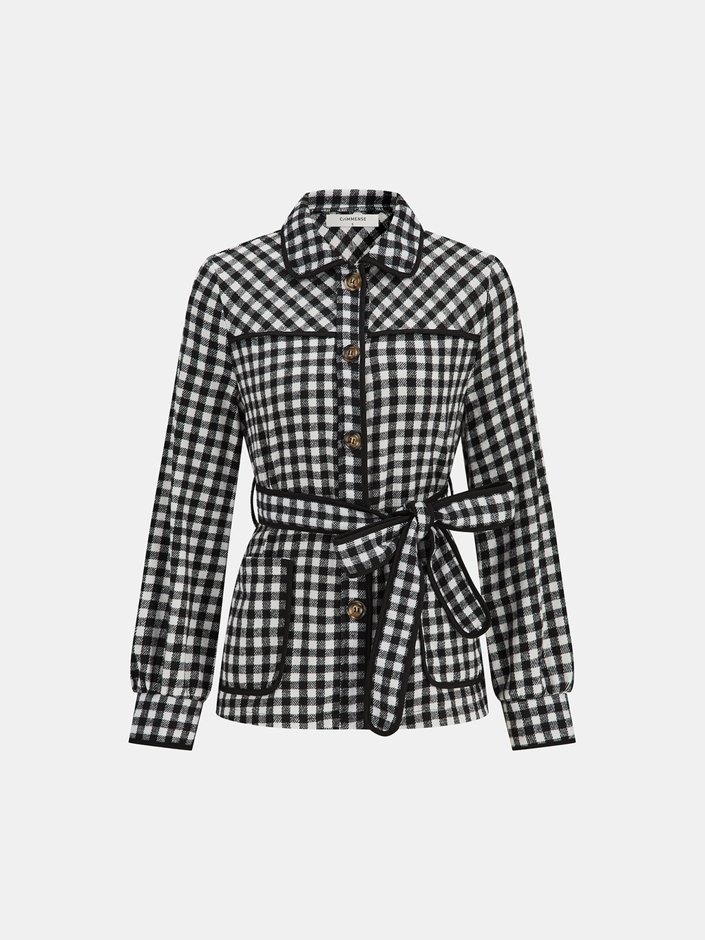 Belted Check Collar Jacket — Svelte Chic