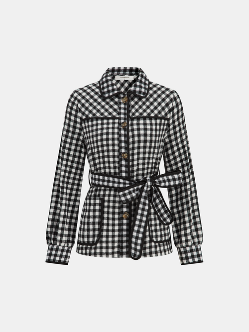 Belted Check Collar Jacket — Svelte Chic