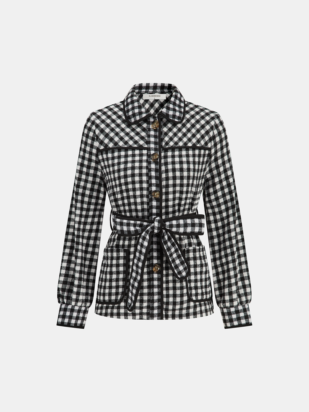 Belted Check Collar Jacket — Svelte Chic