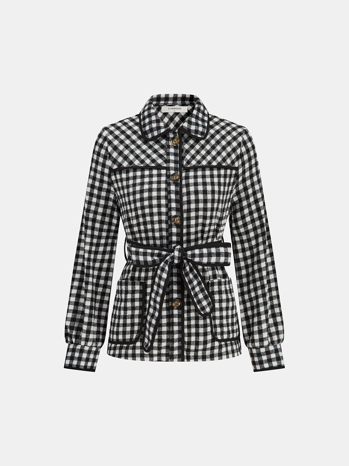 Belted Check Collar Jacket — Svelte Chic