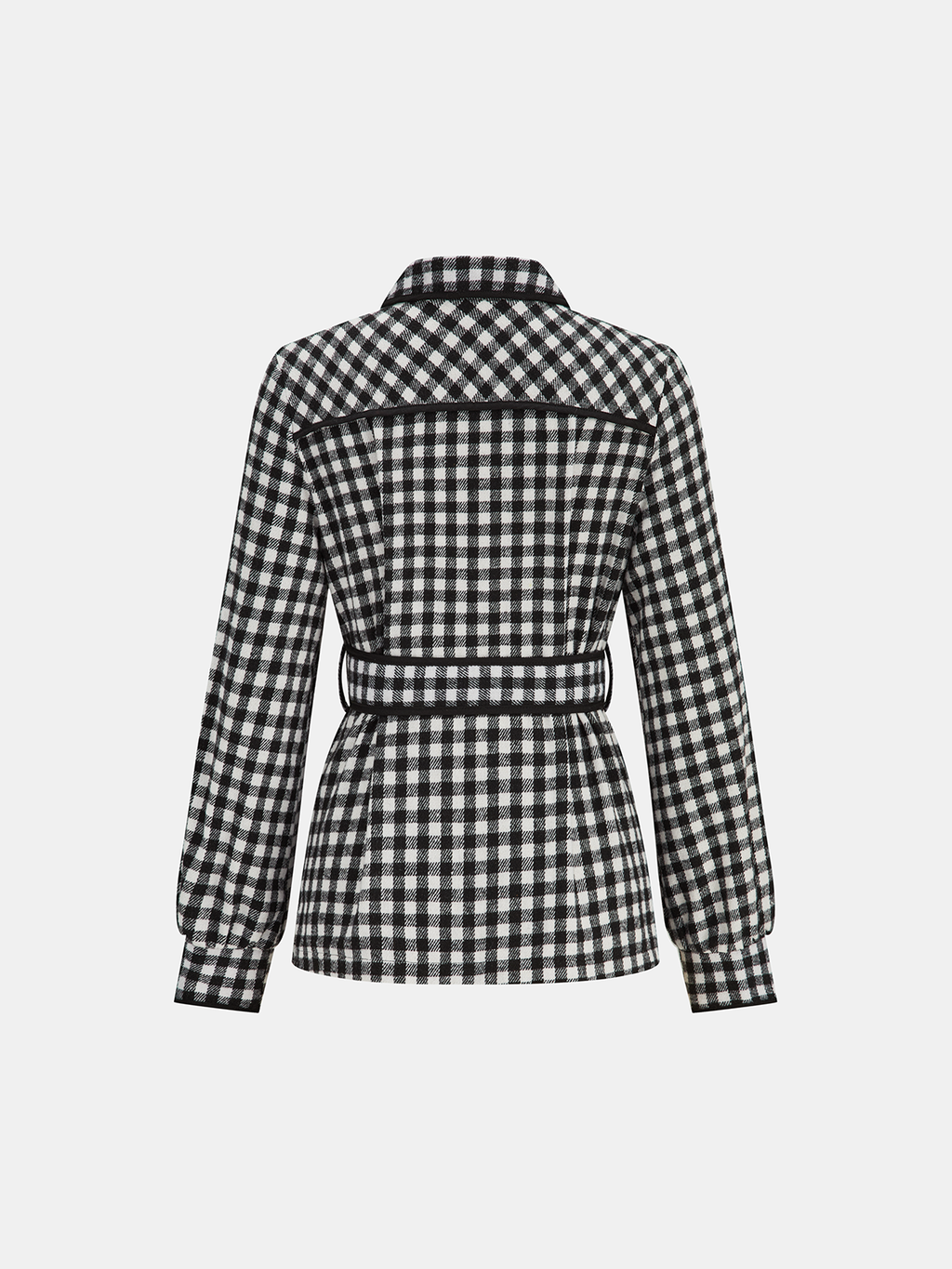 Belted Check Collar Jacket — Svelte Chic