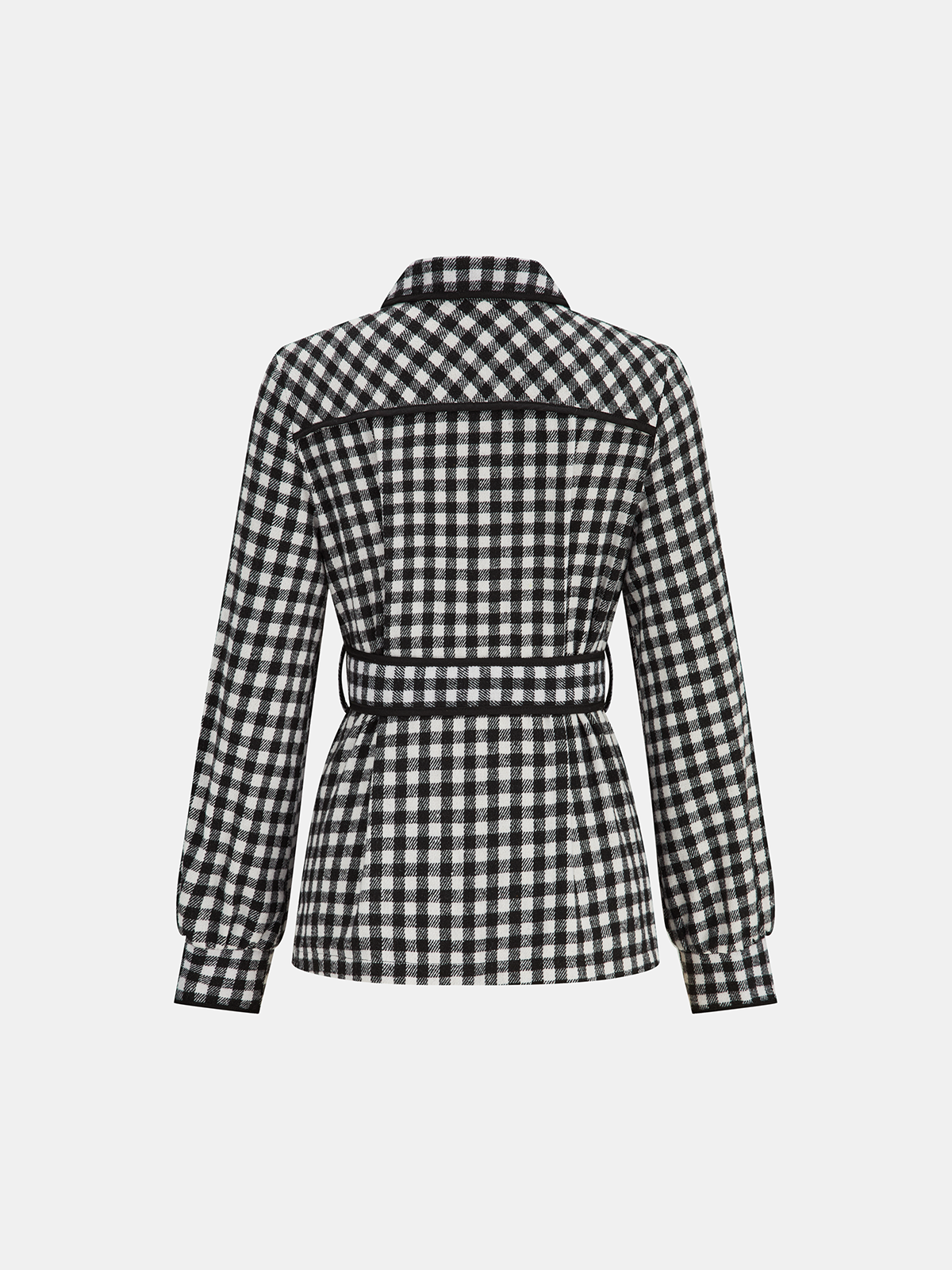 Belted Check Collar Jacket — Svelte Chic