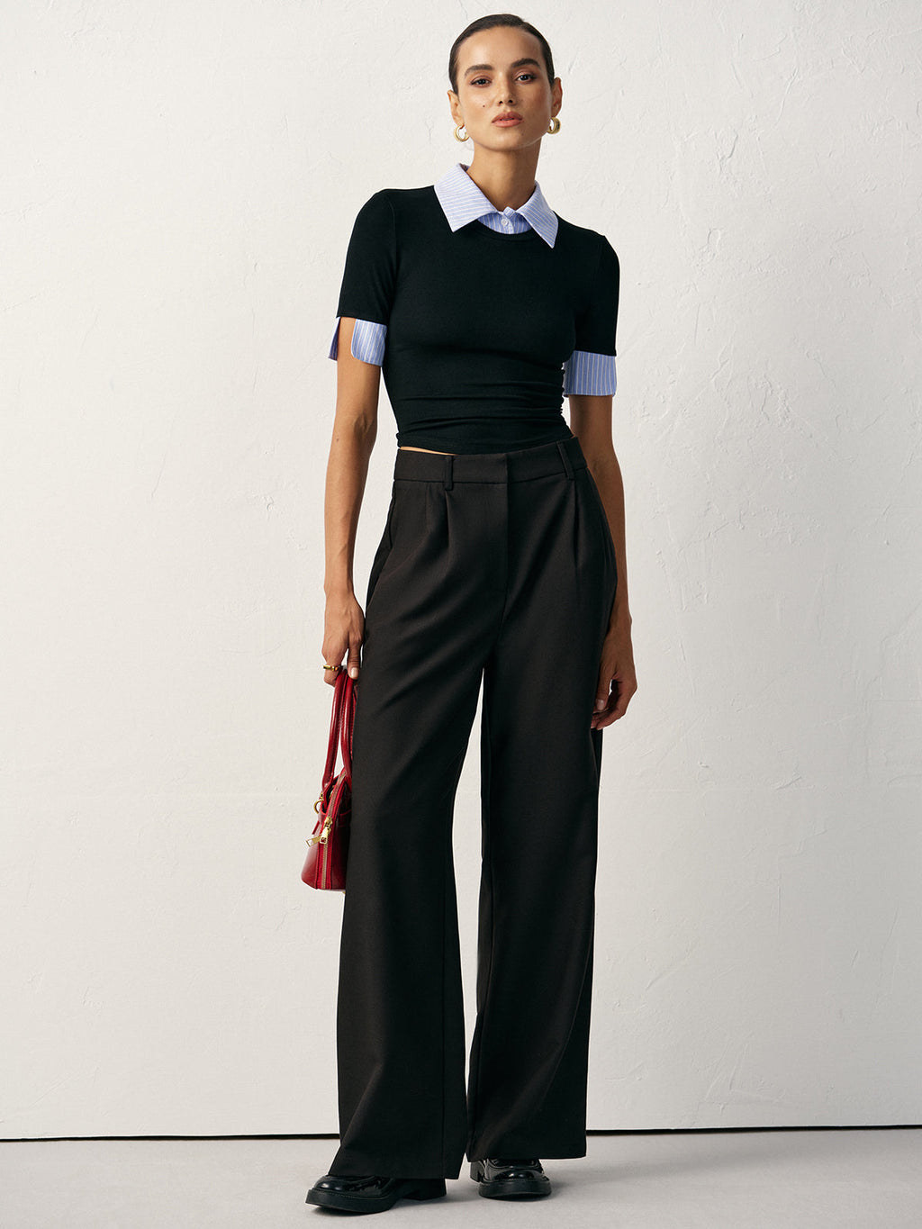 Panel Collar Fitted Jersey Top — Svelte Chic