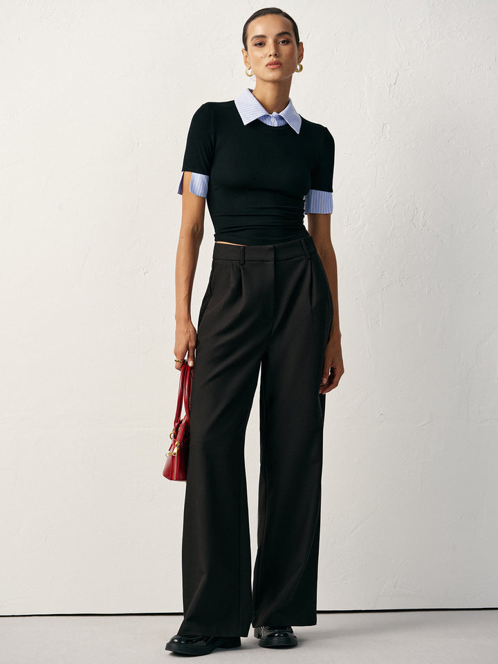 2'li Panel Yaka ve Manşetleriyle Oturtmalı Tişört