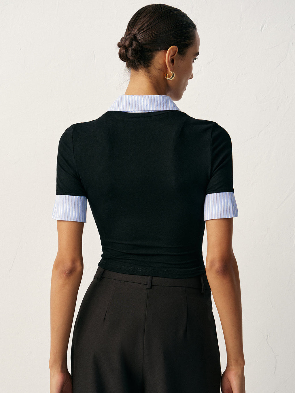 Panel Collar Fitted Jersey Top — Svelte Chic