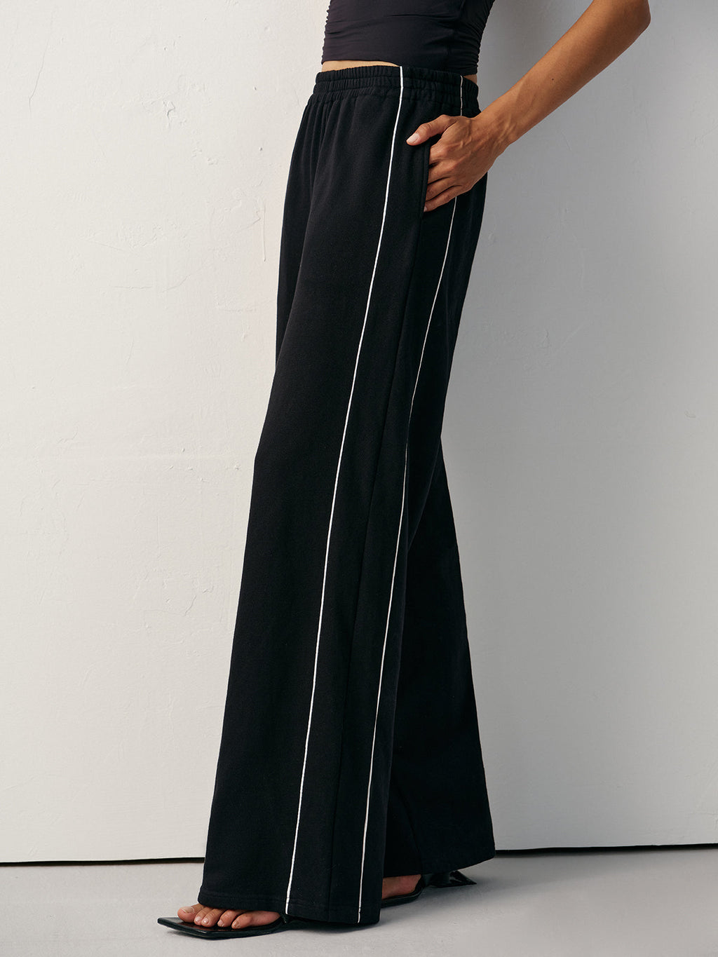 Side Stripe Cotton Blend Joggers in Black — Svelte Chic
