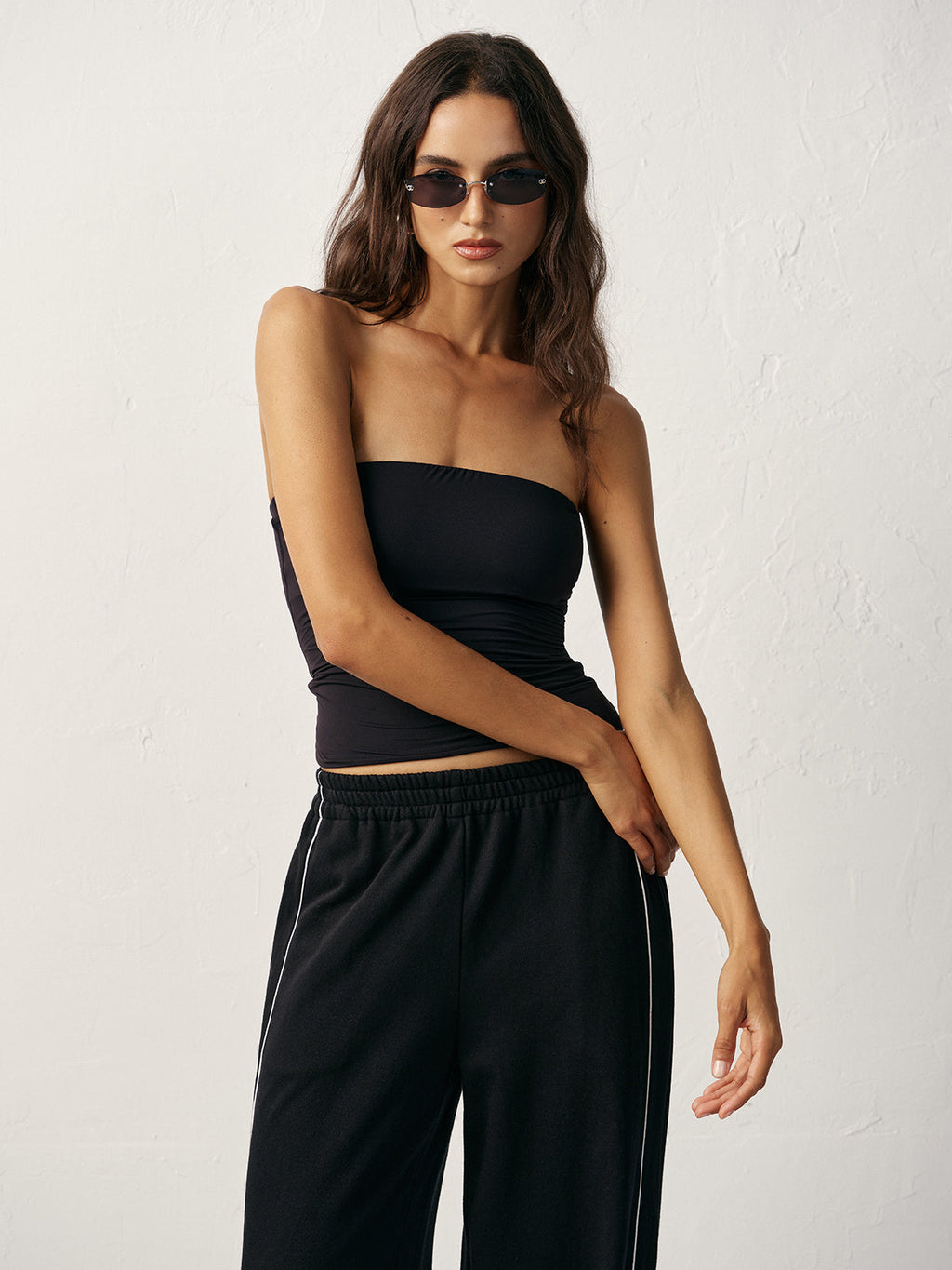 Strapless Padded Jersey Top in Black — Svelte Chic