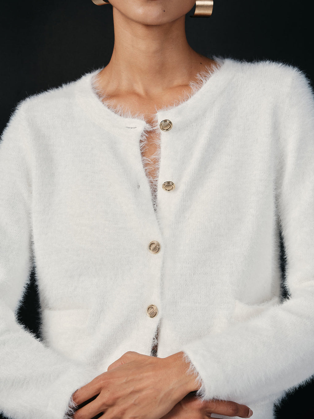 Brushed Metal Button Cardigan and Skirt Set — Svelte Chic