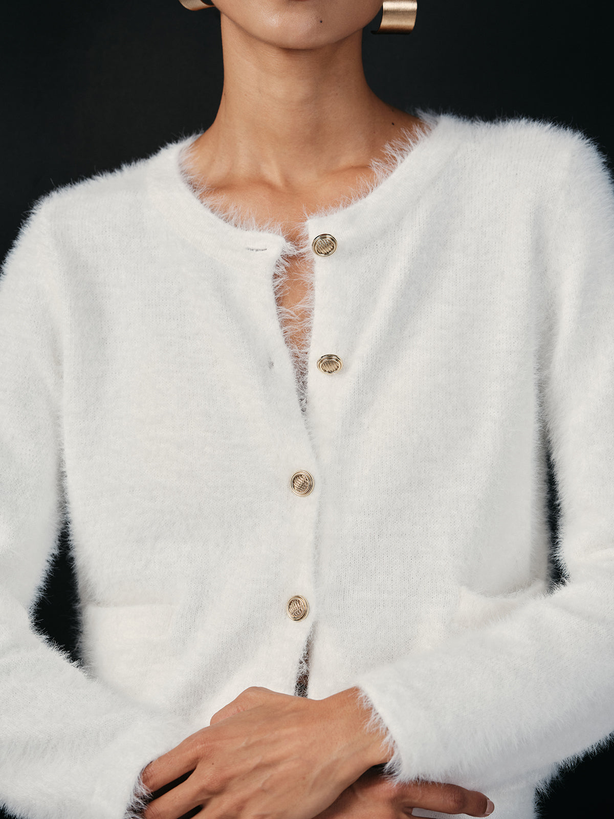 Brushed Metal Button Cardigan and Skirt Set — Svelte Chic