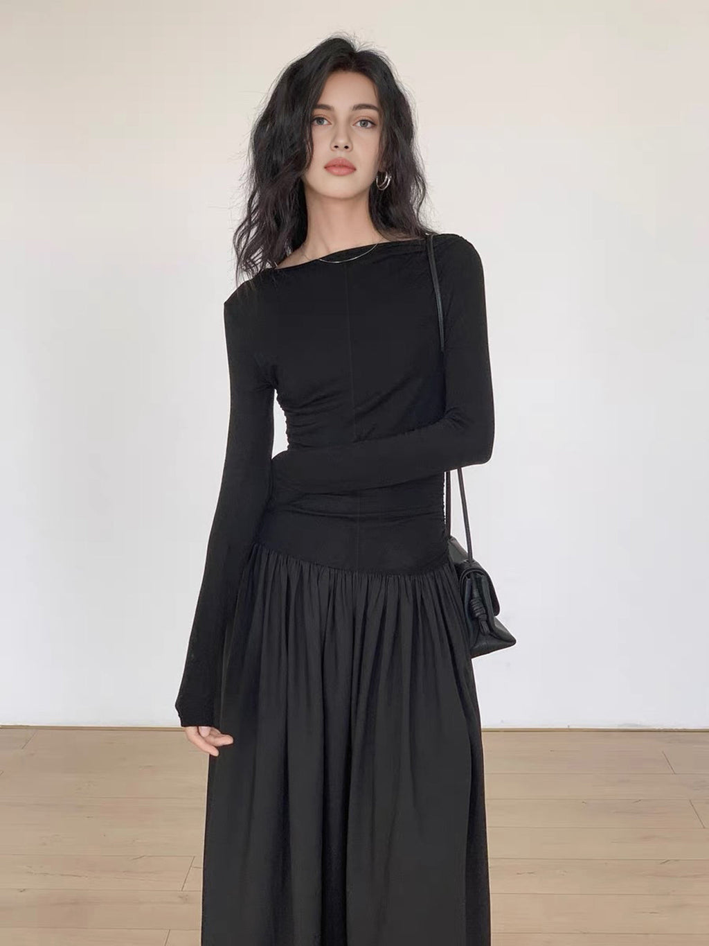 Pleated Boat Neck Midi Dress — Svelte Chic
