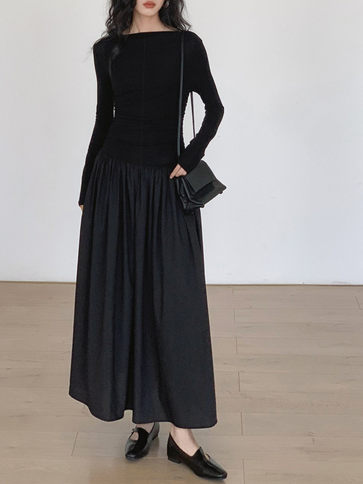 Pleated Boat Neck Midi Dress — Svelte Chic