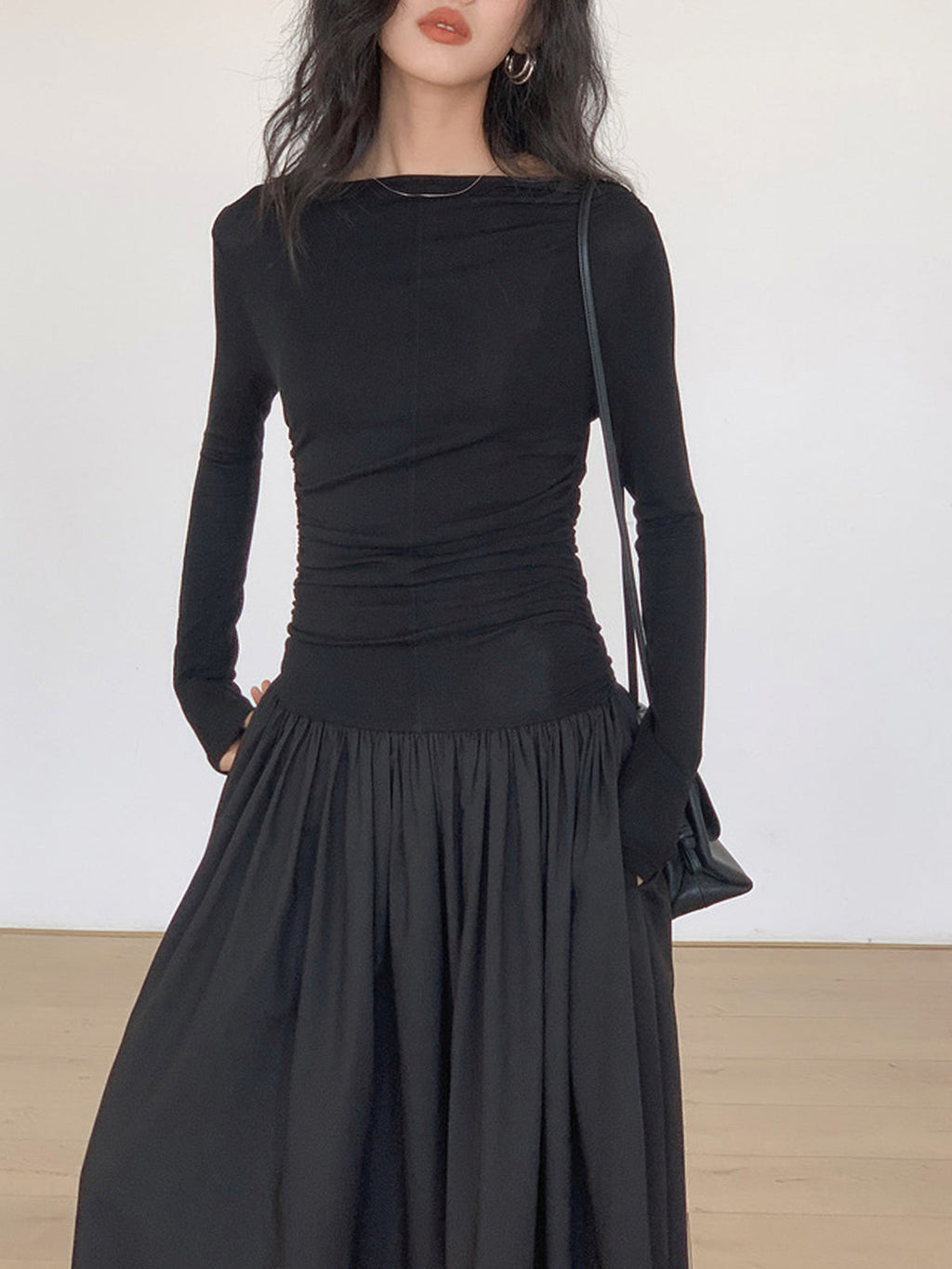 Pleated Boat Neck Midi Dress — Svelte Chic
