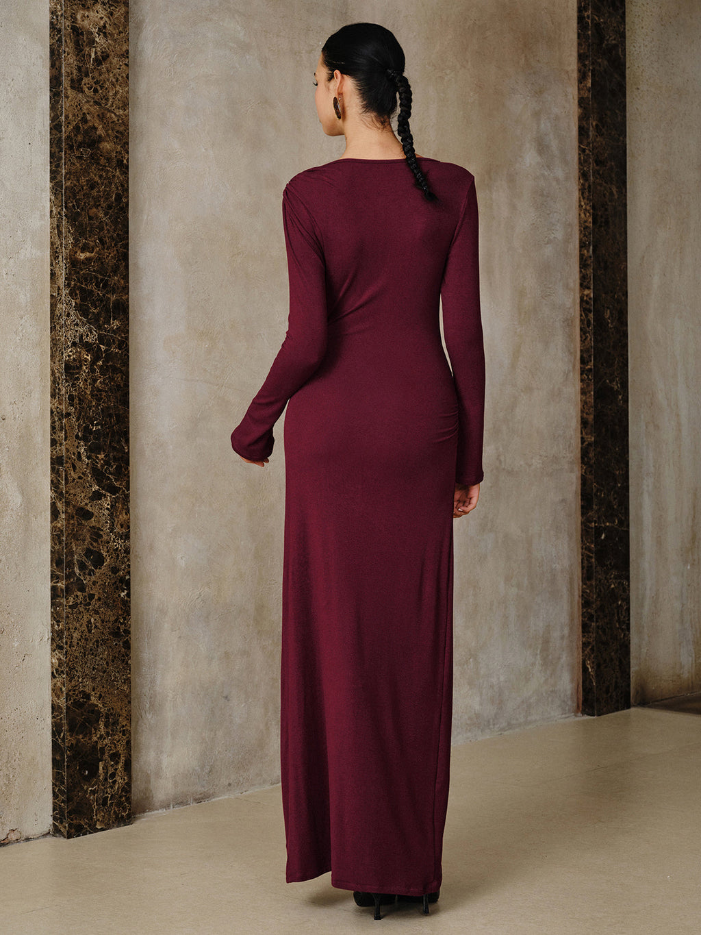 Ruched Asymmetric Neck Maxi Dress — Svelte Chic