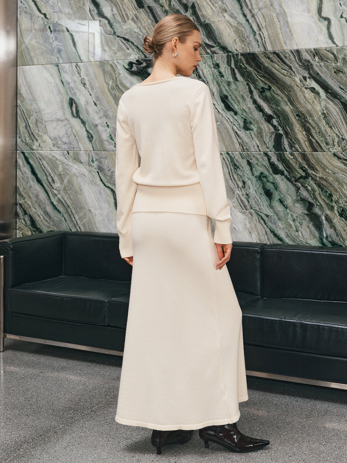 V-Neck Button Cardigan and Maxi Skirt Set — Svelte Chic