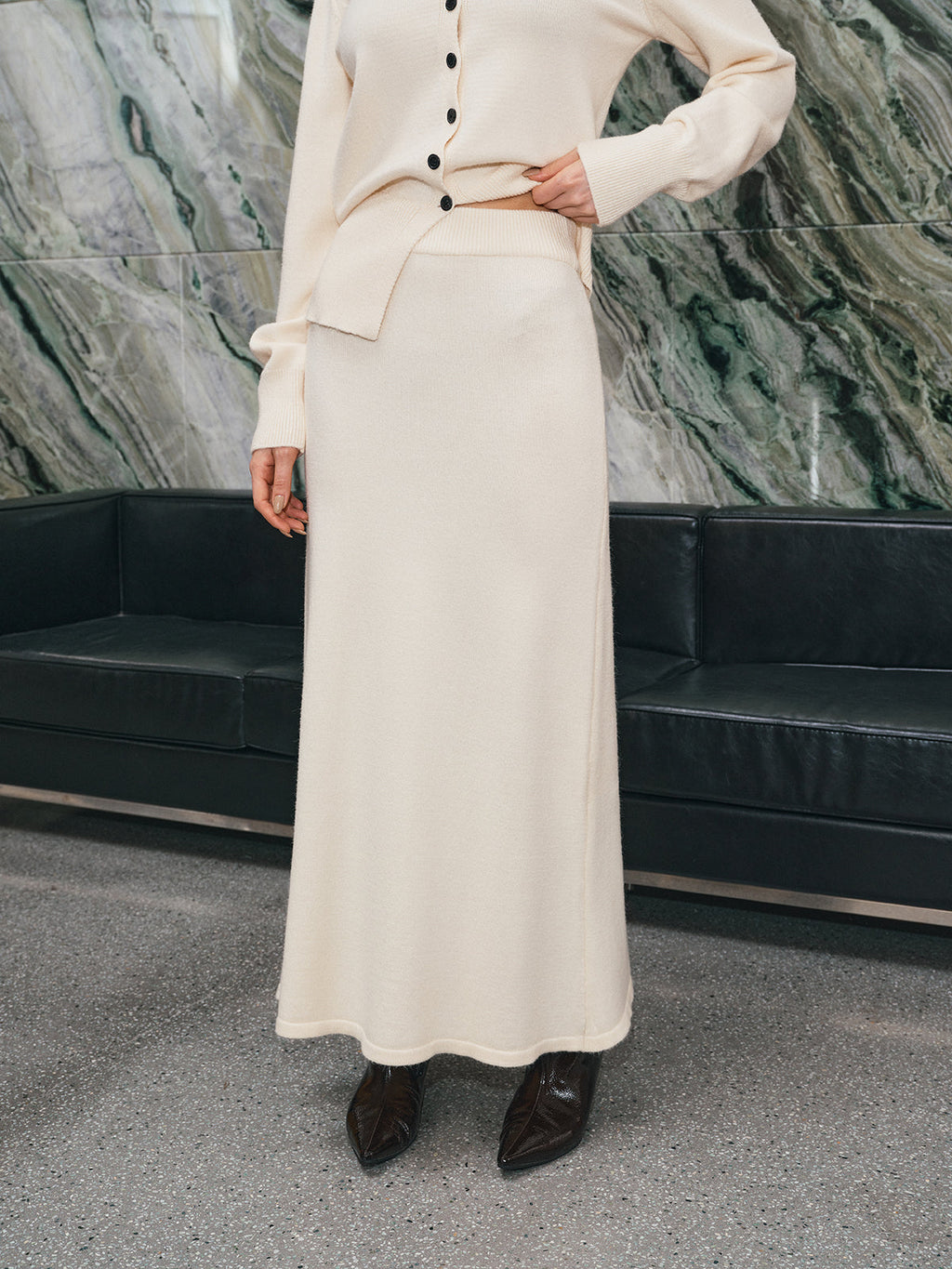 V-Neck Button Cardigan and Maxi Skirt Set — Svelte Chic