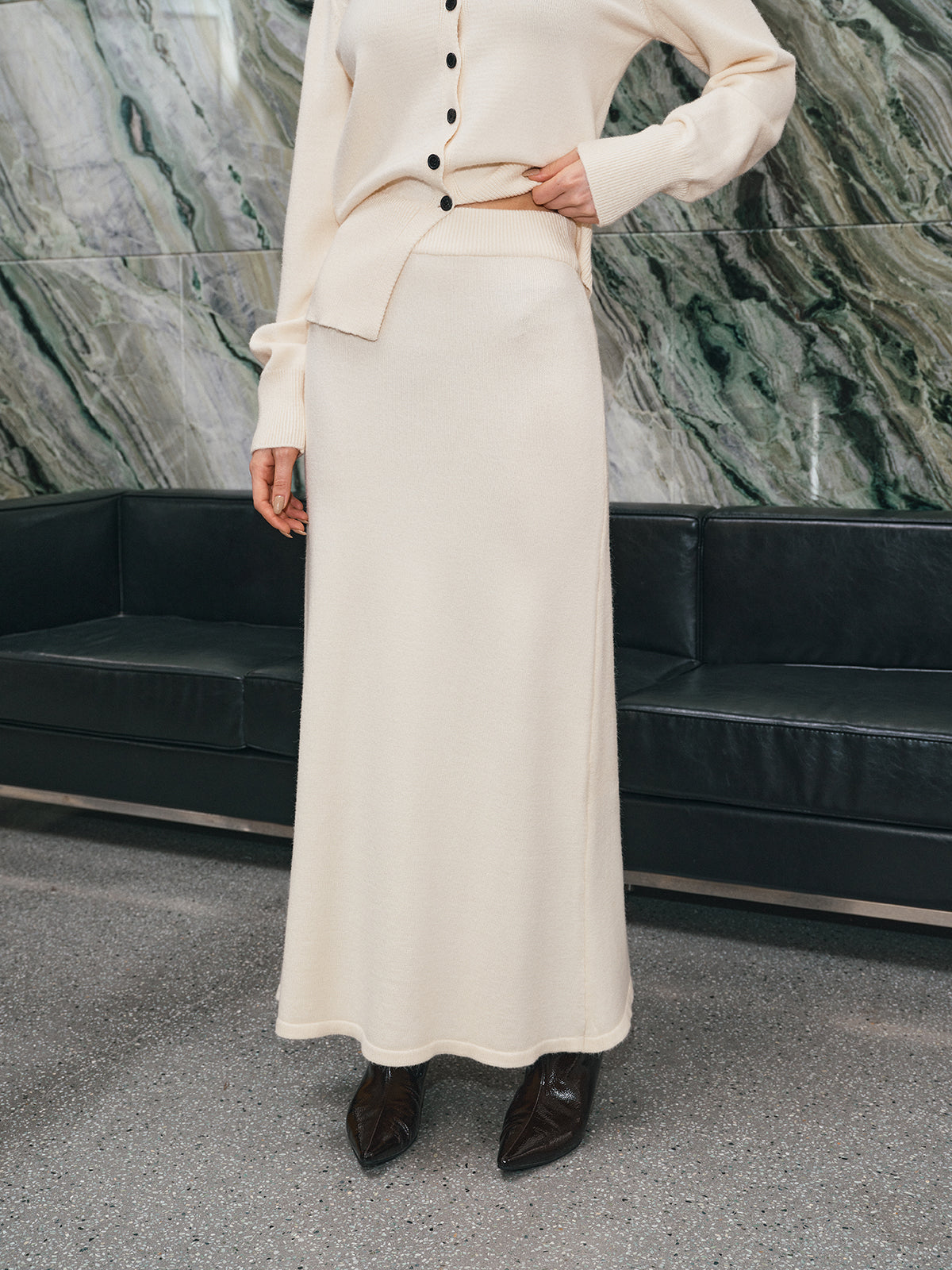V-Neck Button Cardigan and Maxi Skirt Set — Svelte Chic
