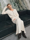 V-Neck Button Cardigan and Maxi Skirt Set in Off-White — Svelte Chic