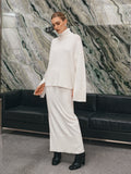 Oversized Turtleneck Knit and Maxi Skirt Set in White — Svelte Chic