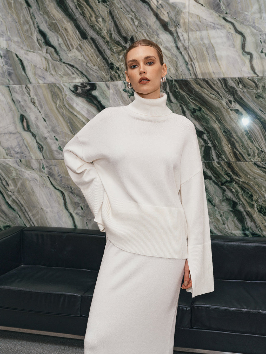 Oversized Turtleneck Knit and Maxi Skirt Set — Svelte Chic