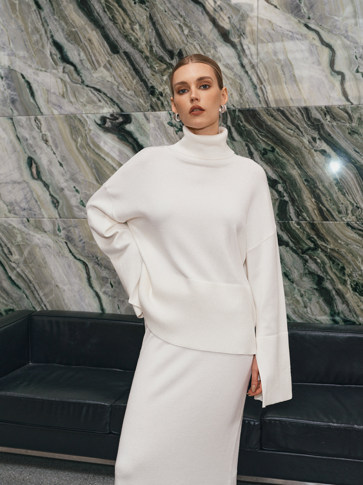 Oversized Turtleneck Knit and Maxi Skirt Set — Svelte Chic