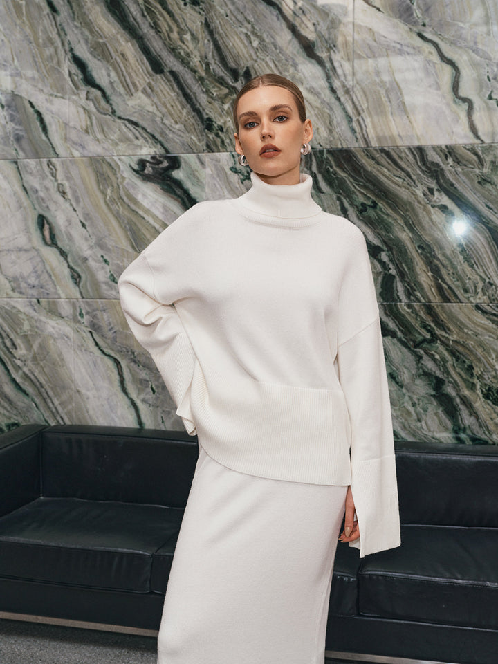 oversize boğazlı örgü üst ve maksi etek takımı