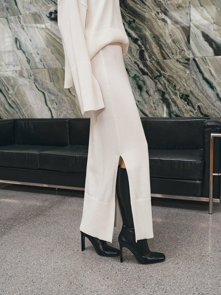 oversize boğazlı örgü üst ve maksi etek takımı