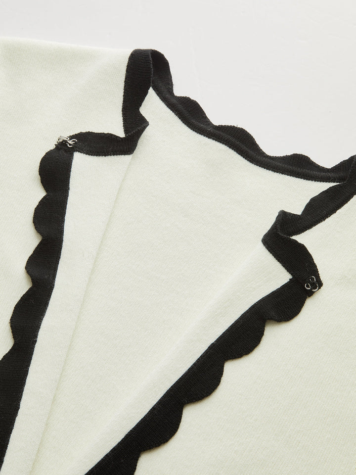 Zıt Renk Kaburga Desenli Triko Hırka