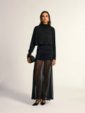 Mock Neck Draped Mesh Maxi Dress in Black — Svelte Chic